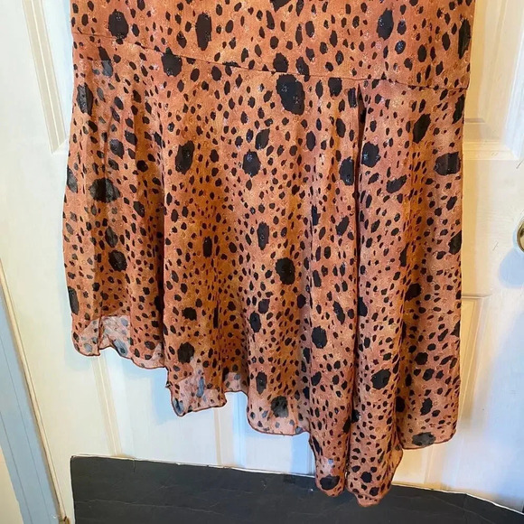 Forever 21 Leopard Print Asymmetrical Ruffle Silky Skirt Size S Fairy - Picture 6 of 6
